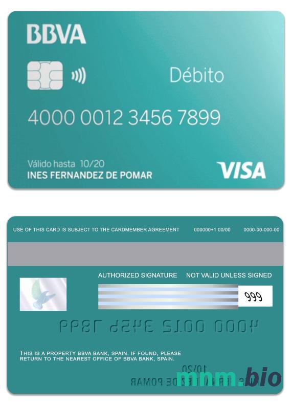 Spain BBVA Bank visa debet karta przykład w formacie PSD